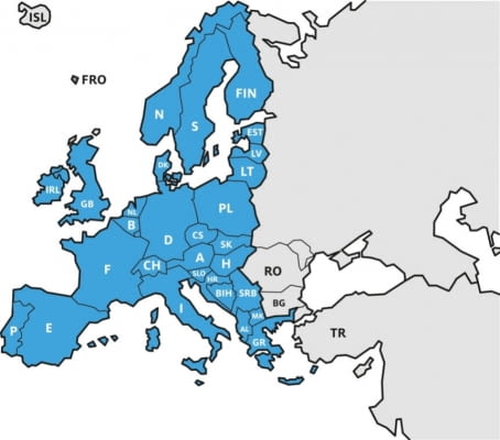 Karte von Europa mit erlaubter Einreise laut ADAC